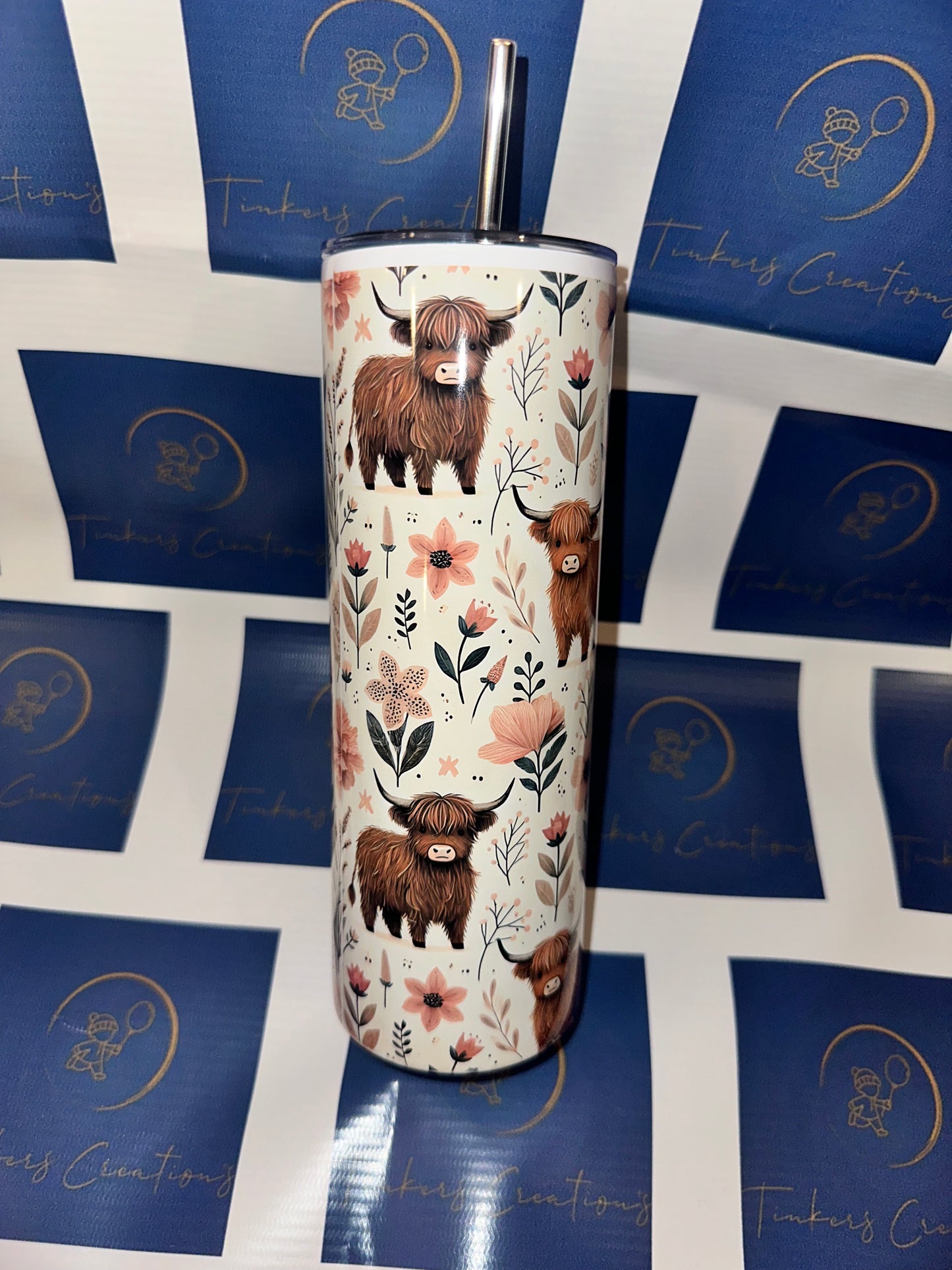 Floral Highland Cow Tumbler