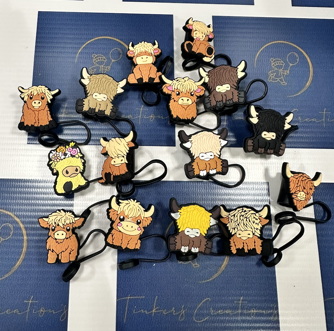 Highland Cow Straw Toppers